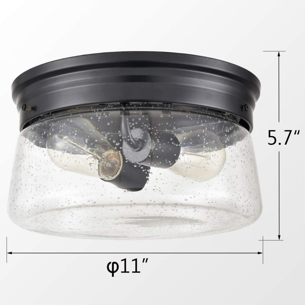 Fiesole Matte Black Flush Mount Ceiling Light With Seeded Glass Shade