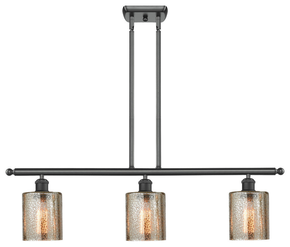 3-Light Cobbleskill 36" Island Light, Matte Black, Glass: Mercury