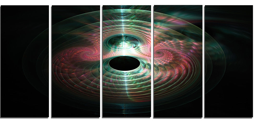 Green Pink Magical Lights, Abstract Art on Canvas, 60"x28", 5 Panels