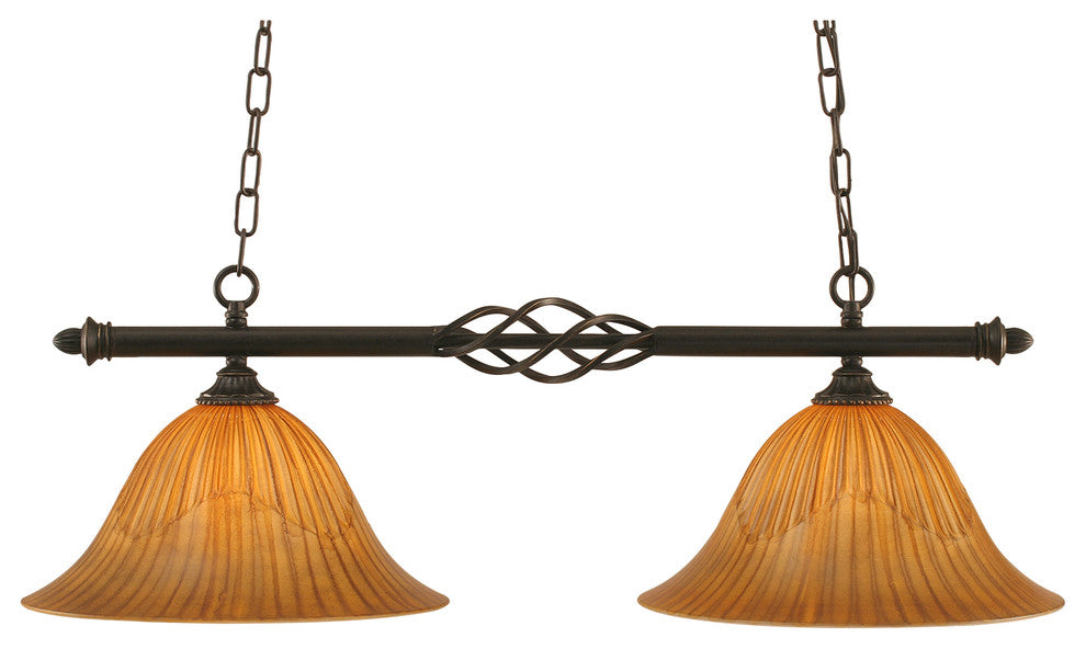 Elegante 2 Light Island Light In Dark Granite, 14" Tiger Glass