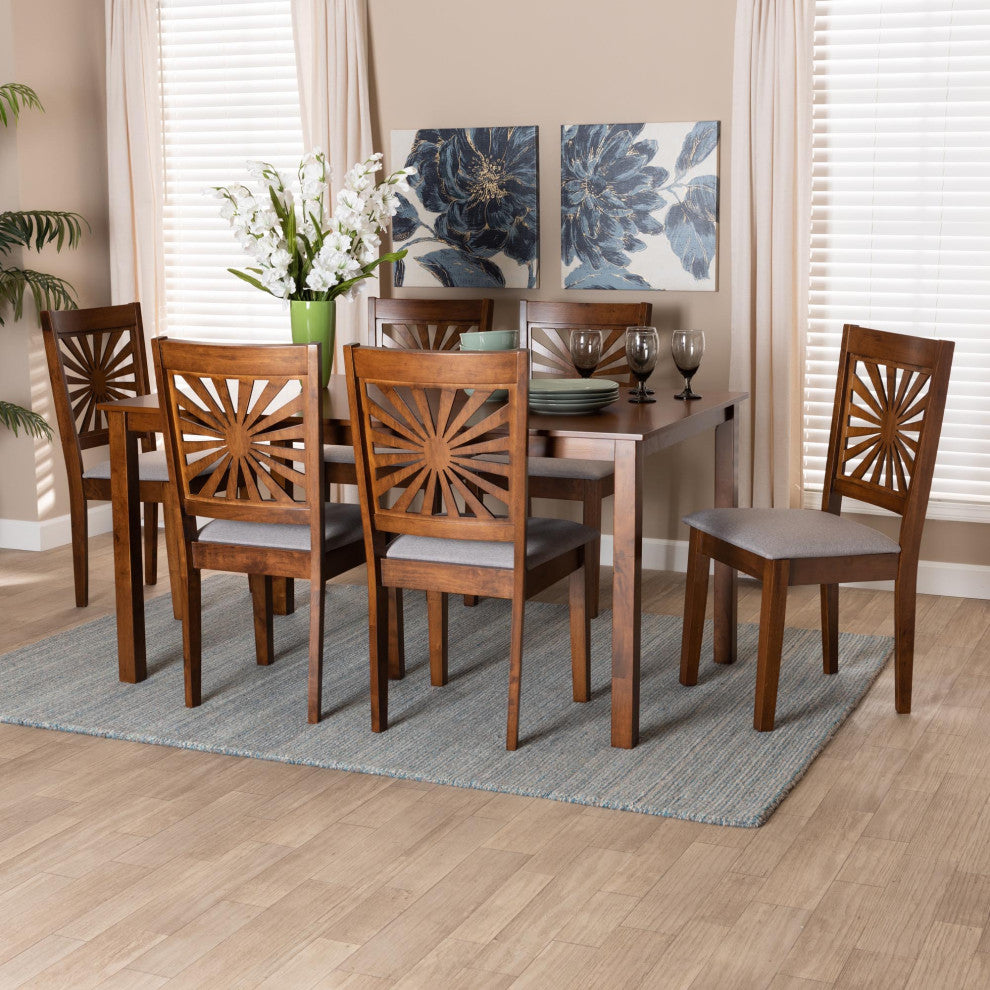 Loni Dining Collection, Gray/Walnut Brown, 7-Piece Dining Set