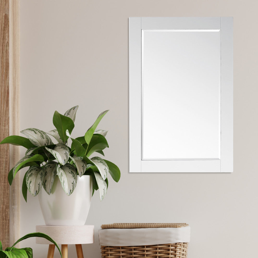 Ivy Rectangular Bathroom Wood Framed Wall Mirror, White, 24"