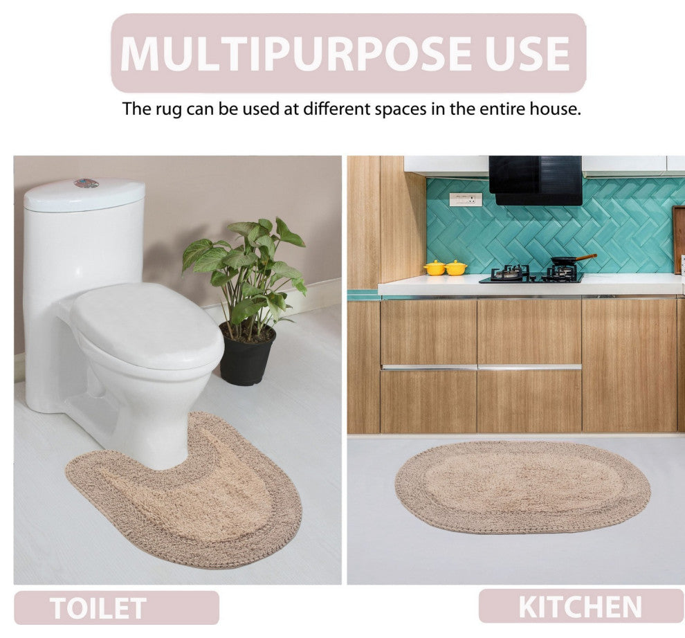 Double Ruffle Collection Bath Rugs Set, 21x34 Rectangle, Linen