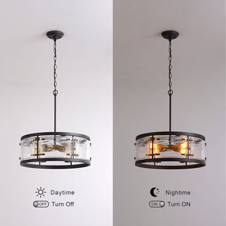 Iris Black 5-light Water Textured Glass Drum Pendant Chandelier