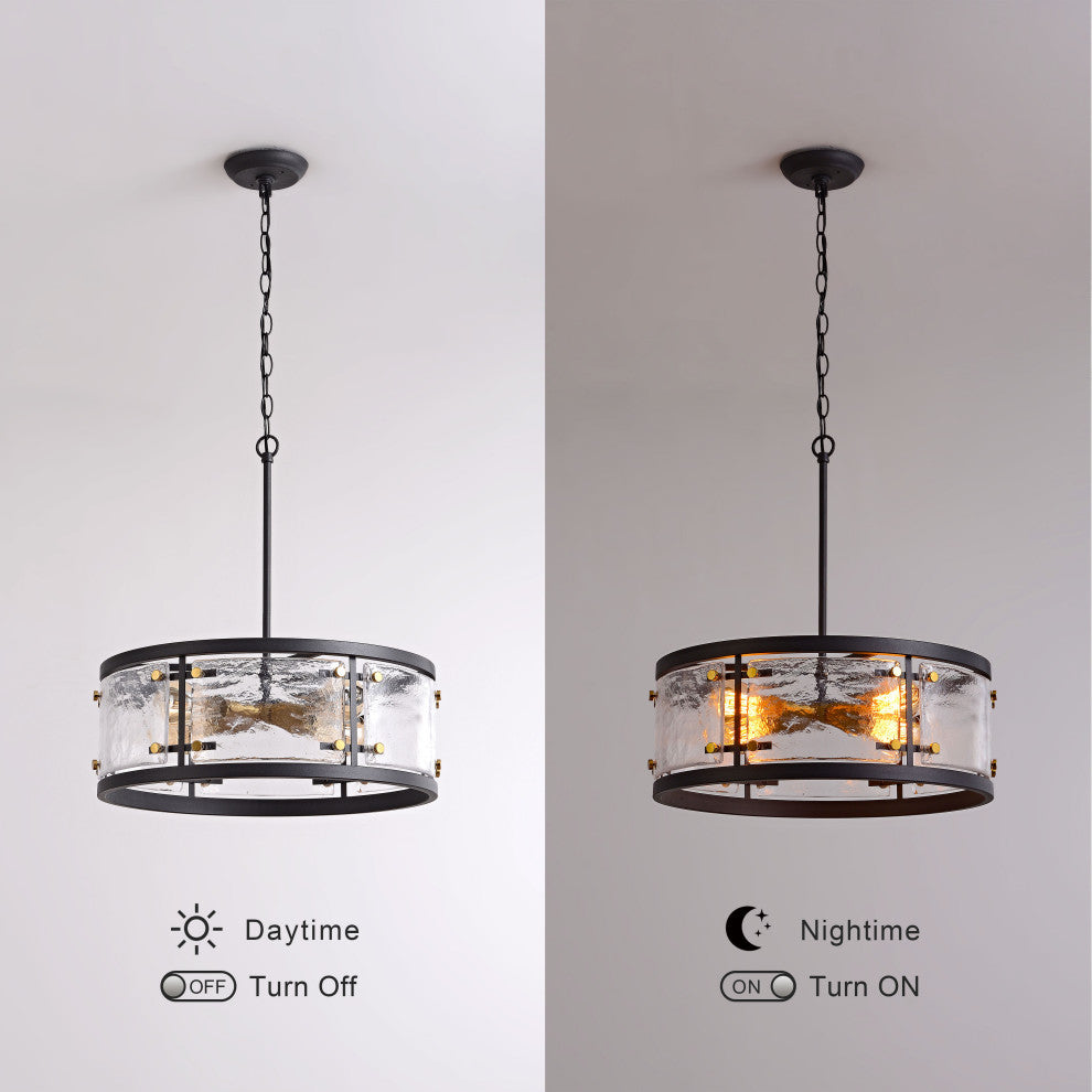 Iris Black 5-light Water Textured Glass Drum Pendant Chandelier