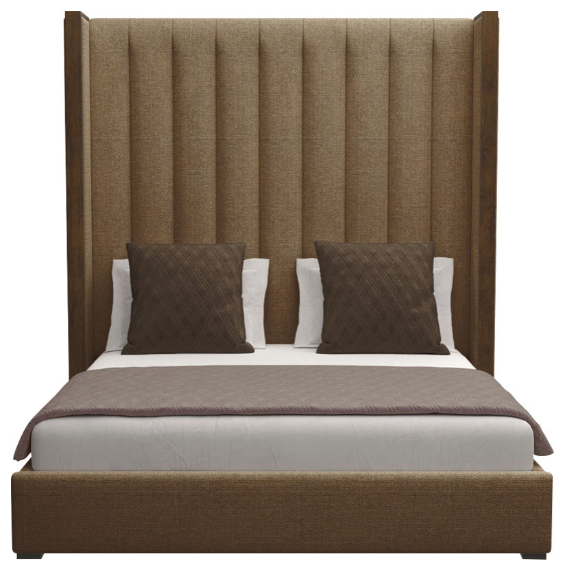 Nativa Interiors Irenne Vertical Channel Bed, Brown, Queen, High 87"