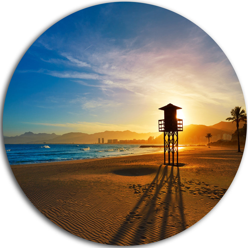 Colorful Sunset In Valencia, Modern Beach Round Wall Art, 11"