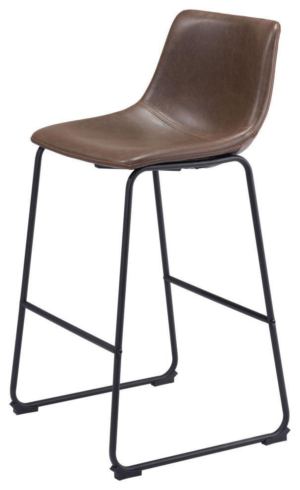 Bar Stool Chair, Set of 2, Faux Vinyl Leather, Vintage Brown Black, Industrial