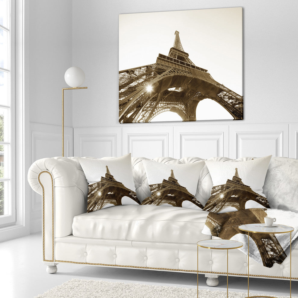 Paris Eiffel TowerStraight Into Sky Photography Throw Pillow, 18"x18"