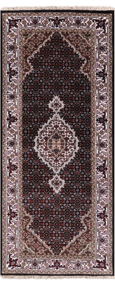 2' 7" X 6' 0" Runner Persian Tabriz Wool & Silk Hand Knotted Rug - Q13028