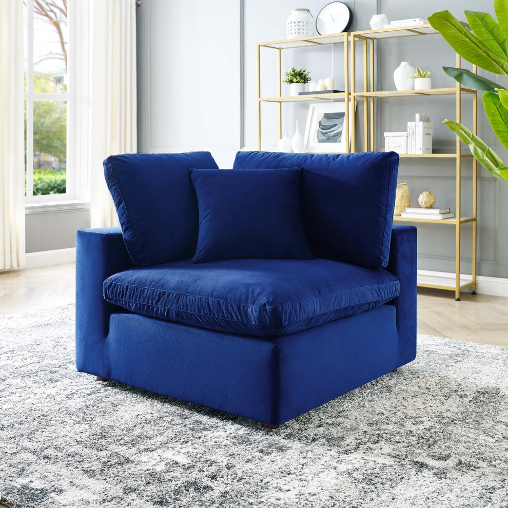 Commix Down Filled Overstuffed Performance Velvet Corner Chair Navy