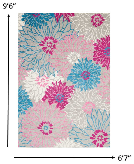 7' X 10' Gray Floral Dhurrie Area Rug