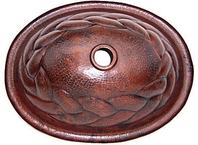 Hammered Oval Braided Bathroom Copper Sink