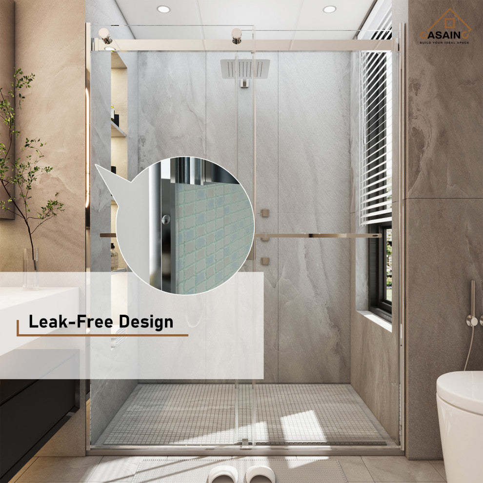 48-in x 76-in Frameless Sliding Shower Door, Chromed