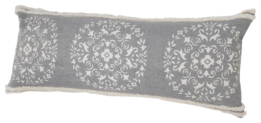 Casual Mandala Medallion Lumbar Pillow with Tufted Border