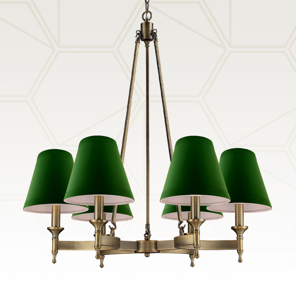 Royal Designs Empire Flame Clip On Chandelier Lamp Shade, Green, Set of 6