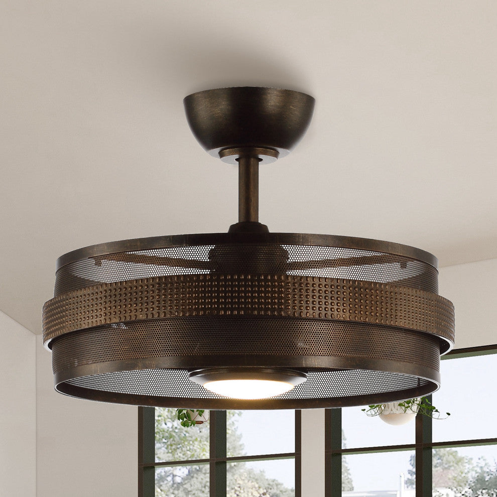 21 in Indoor Bronze Gold Farmhouse Rattan Caged Ceiling Fan With Remote Kit