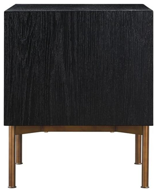 Armen Living Carnaby 2-Drawer Wood Nightstand in Black Brushed Oak and Bronze