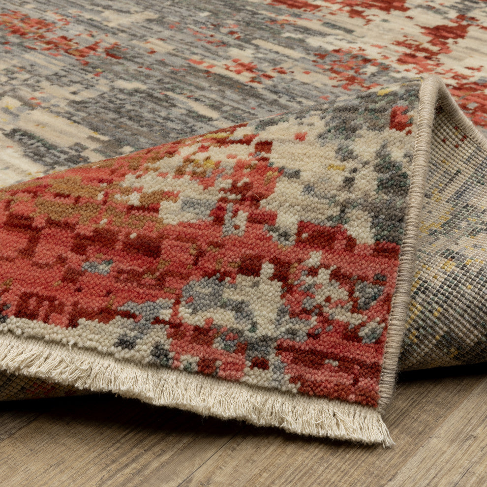 Saturn Pixelated Abstract Beige/Pink Wool Blend Area Rug 9'10" x 12'10"