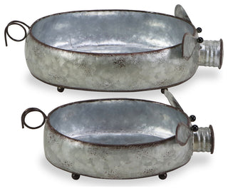 Galvanized Metal Piglet Planters, Set of 2