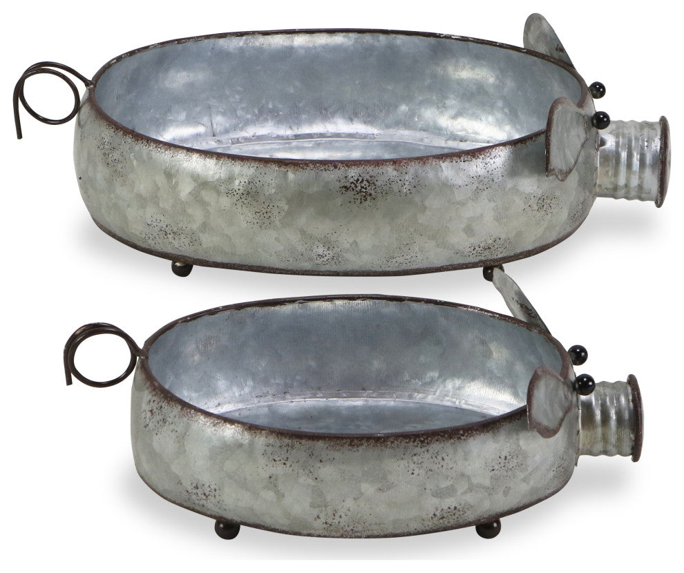 Galvanized Metal Piglet Planters, Set of 2