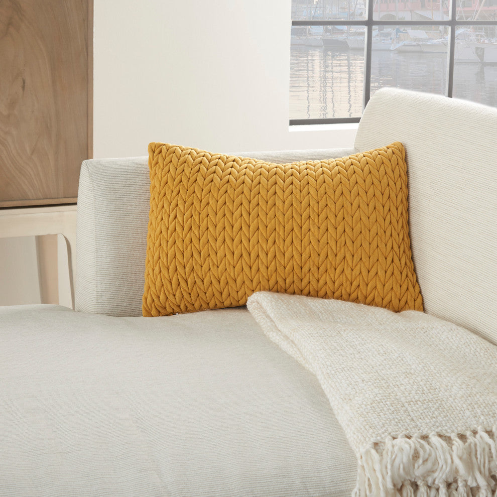 Mina Victory ET299 Throw Pillow, Yellow, 14"X20"