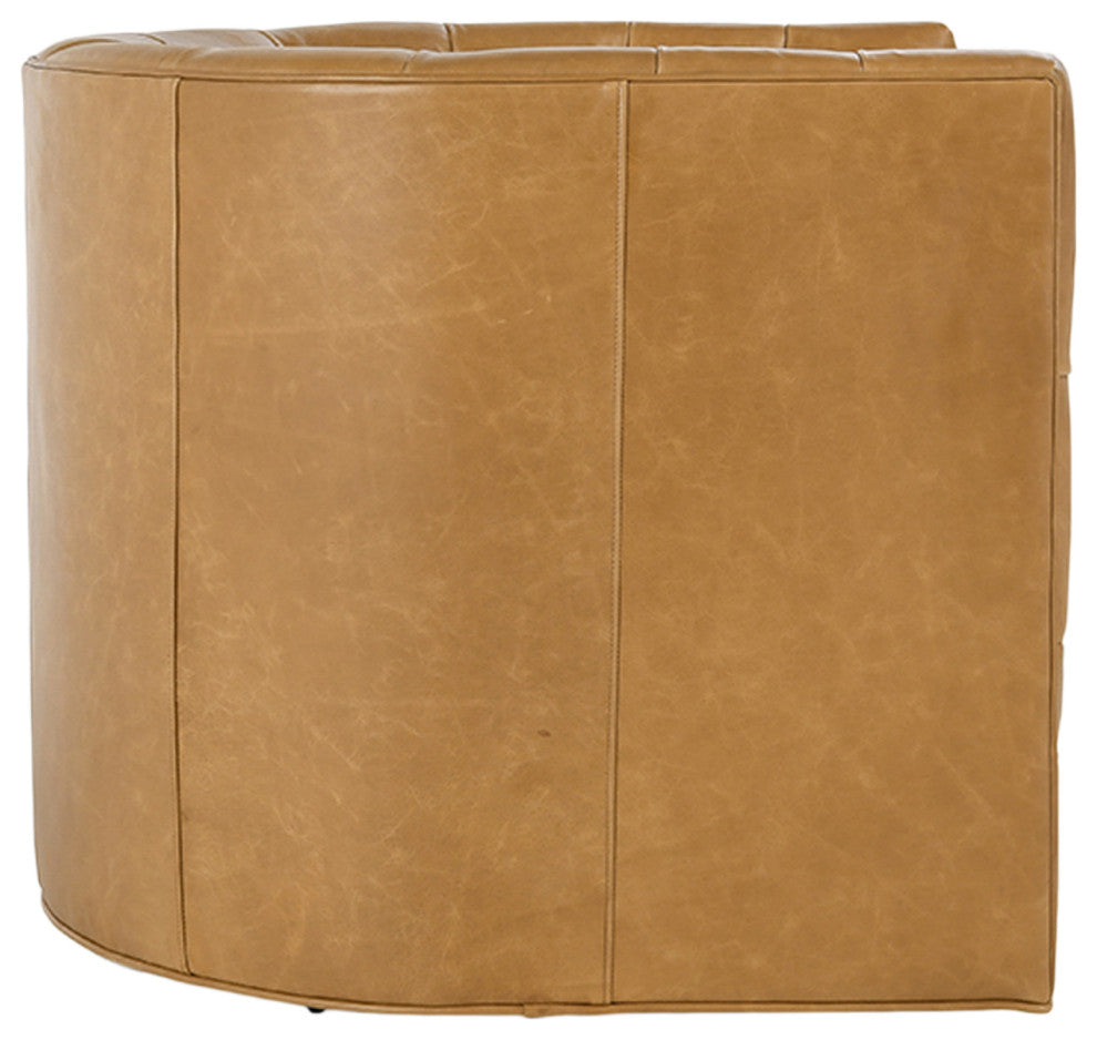 Retro Tufted Caramel Leather Swivel Chair