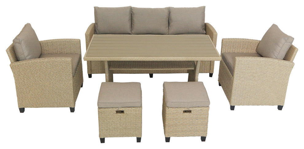 Ataraxia 6 pieces Garden Wicker Conversation Dining Set, Brown