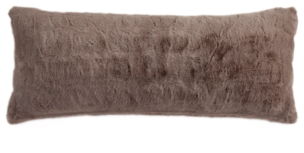 Ruched Rabbit Faux Fur Lumbar Pillow with Down Insert, 14"x36", Blush
