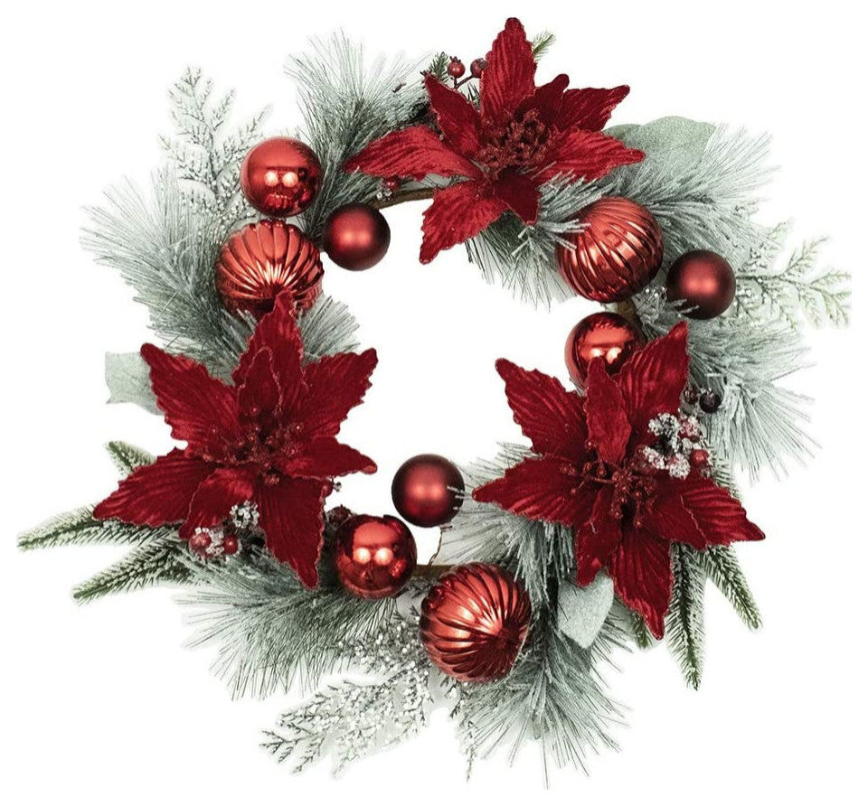 Kurt Adler 20" Wreath with Red Berries and Poinsettia