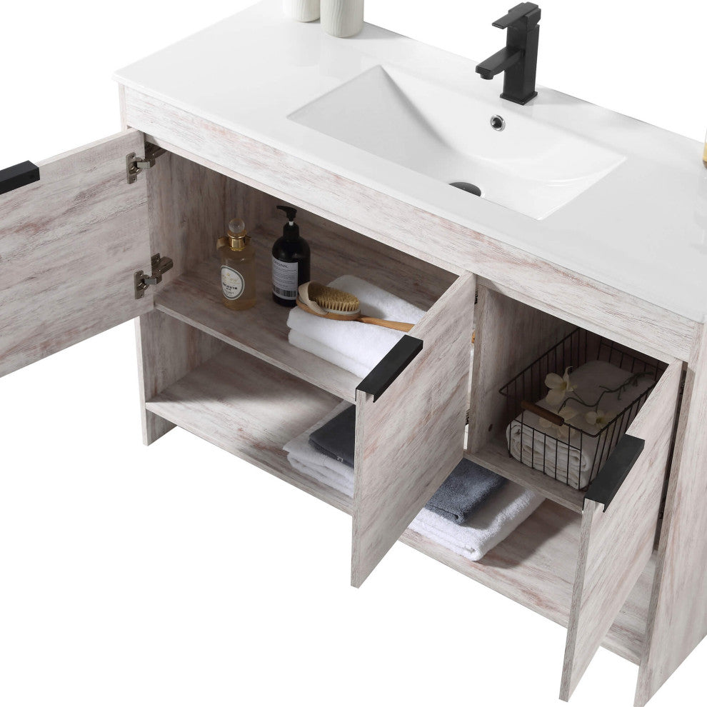 Phoenix Bath Vanity With Ceramic Sink - Full Assembly Required, Rustic White, 48 Inch