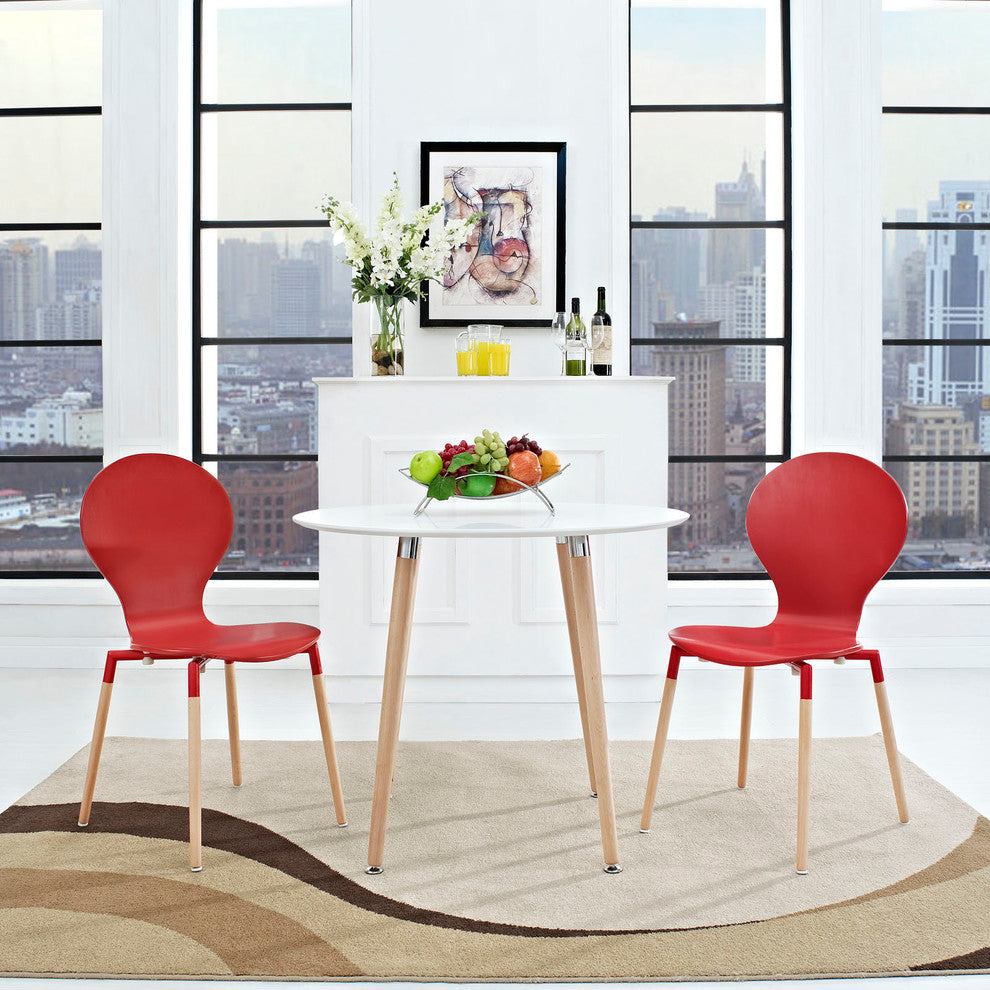 Modern Contemporary Kitchen Wood Dining Chair Set of 2 Red