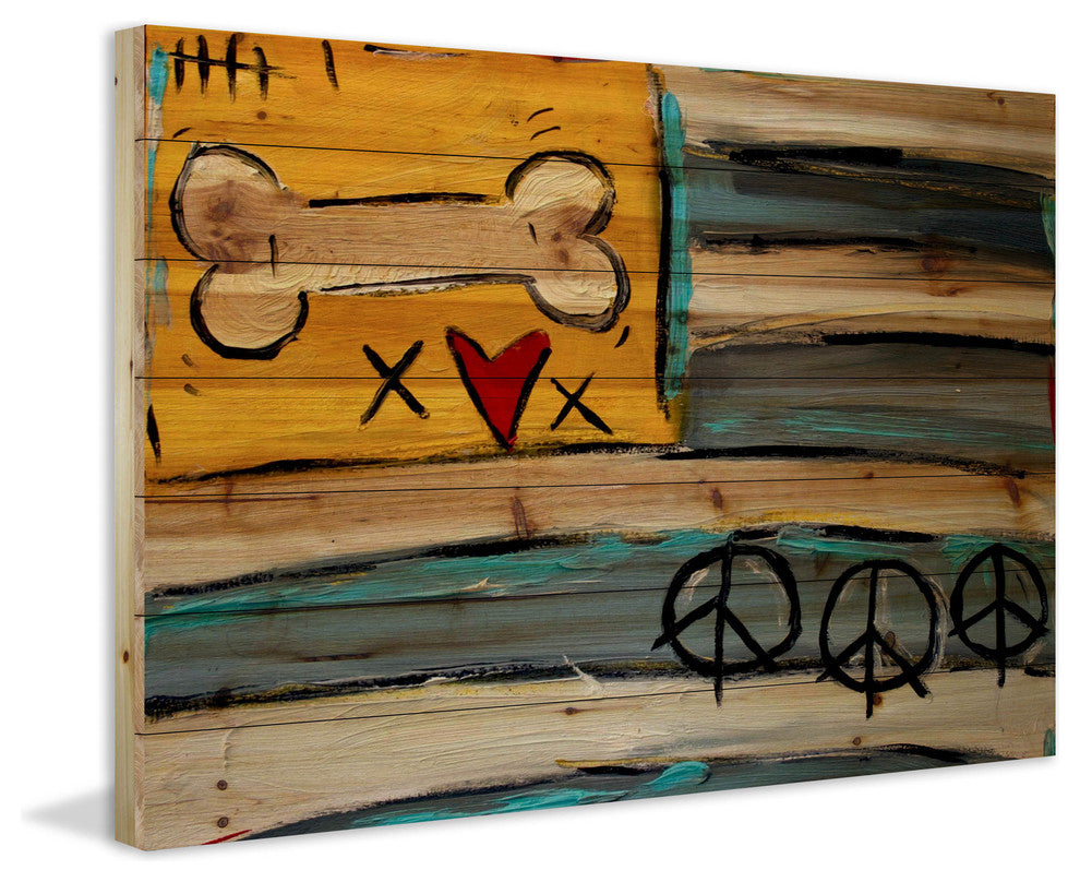 "Peace Bone Flag" Print on Natural Pine Wood by Tori Campisi
