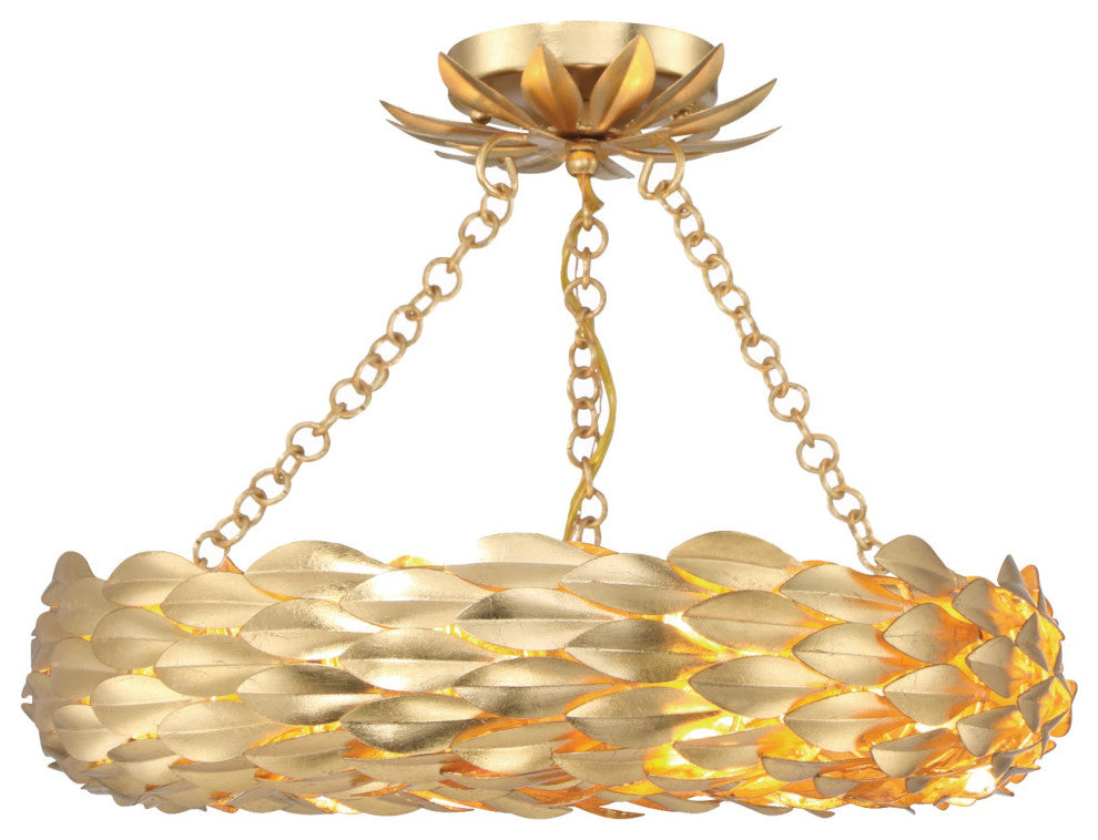 Crystorama Broche 6 Light Antique Gold Semi Flush Mount