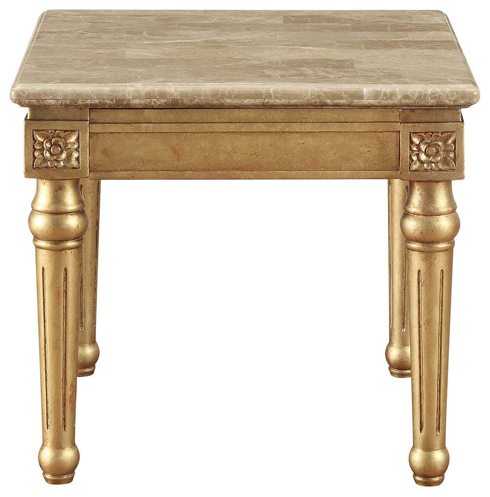 ACME Daesha End Table, Marble and Antique Gold