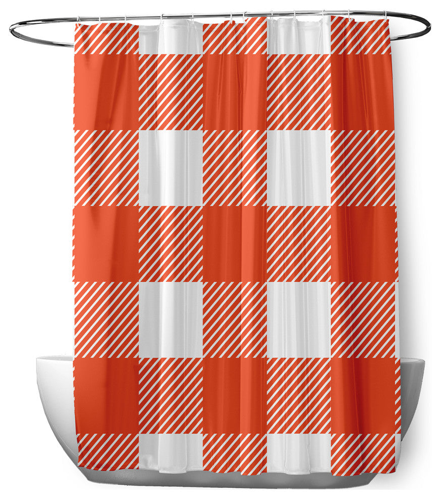 70"Wx73"L Buffalo Plaid Shower Curtain, Harvest Orange
