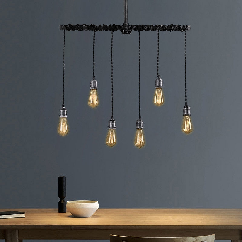 Industrial 6-Light Plumbing Pipe Hanging Metal Pendant Light for Kitchen Island