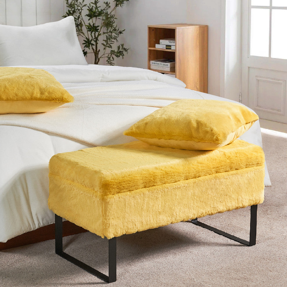 Heavy Faux Fur Storage Sunshine Yellow Ottoman 18" x 36" x 10"