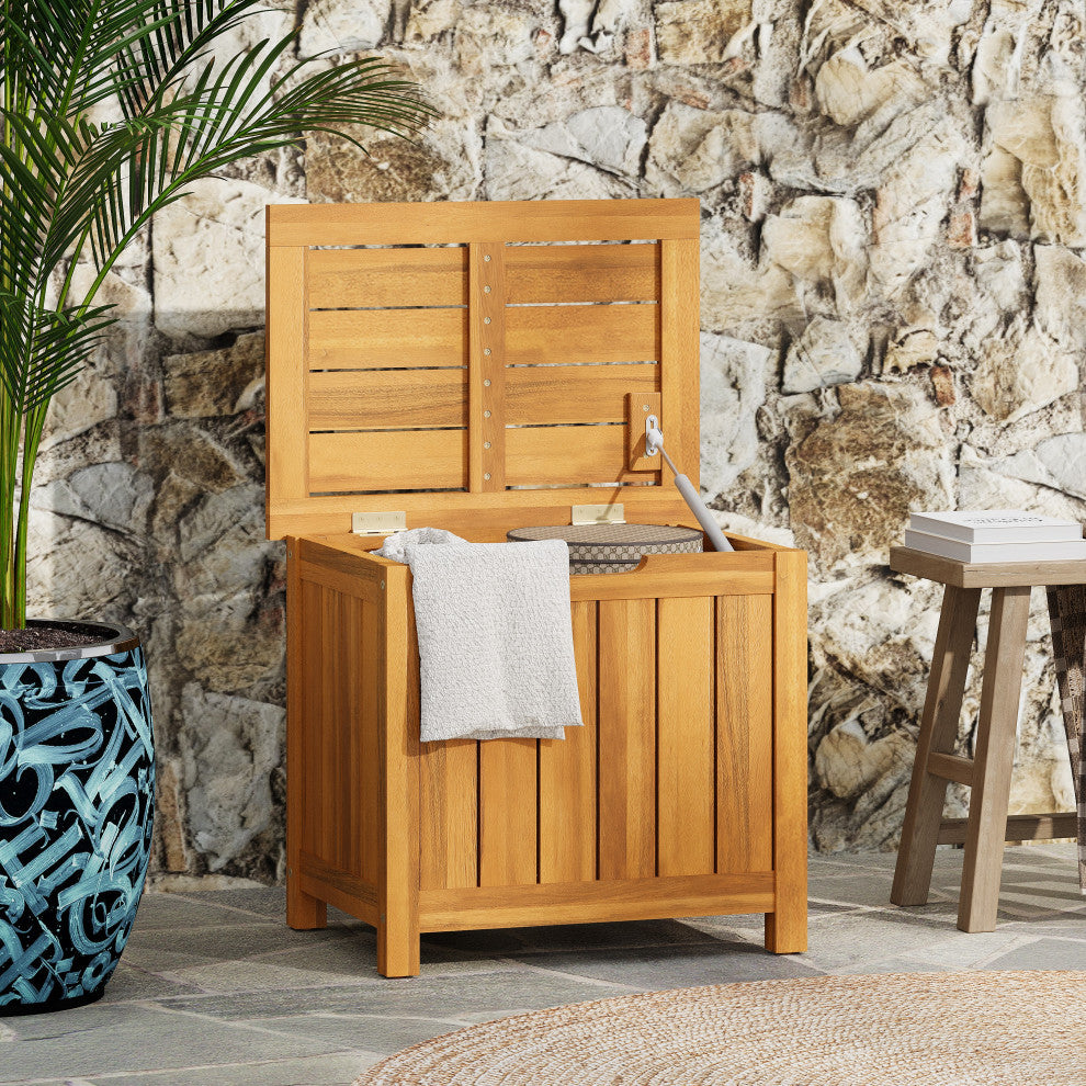Travis Outdoor 30 Gallon Wood Storage Deck Box With Louvered Paneling, Teak