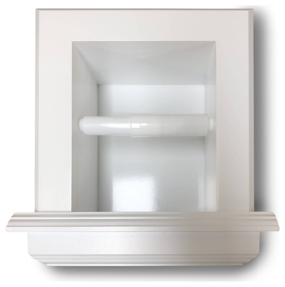 Tampa Recessed Solid Wood Toilet Paper Holder 7 x 8.5, White Enamel