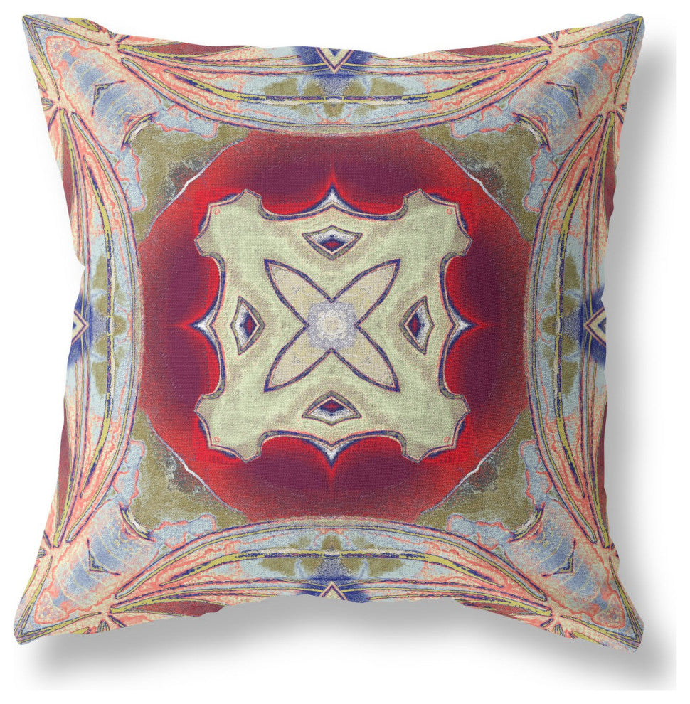 16" Magenta Red Geo Tribal Suede Throw Pillow