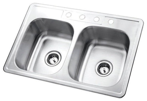 Gourmetier Self-Rimming Double Bowl Kitchen Sink Satin Nickel GKTD33226