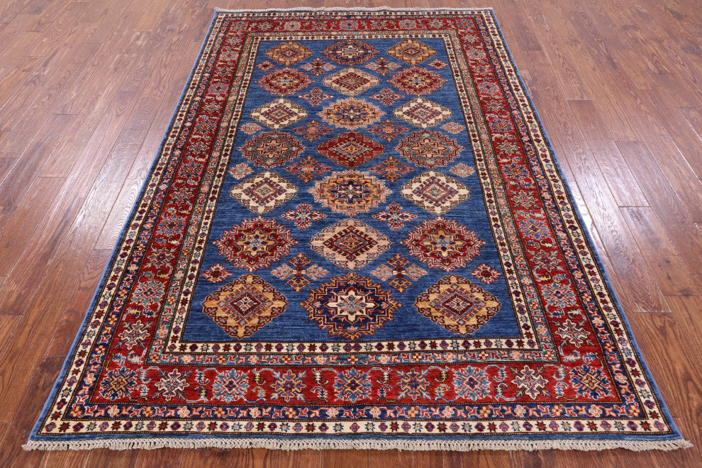5' 10" X 8' 7" Geometric Super Kazak Hand-Knotted Wool Rug - Q12941