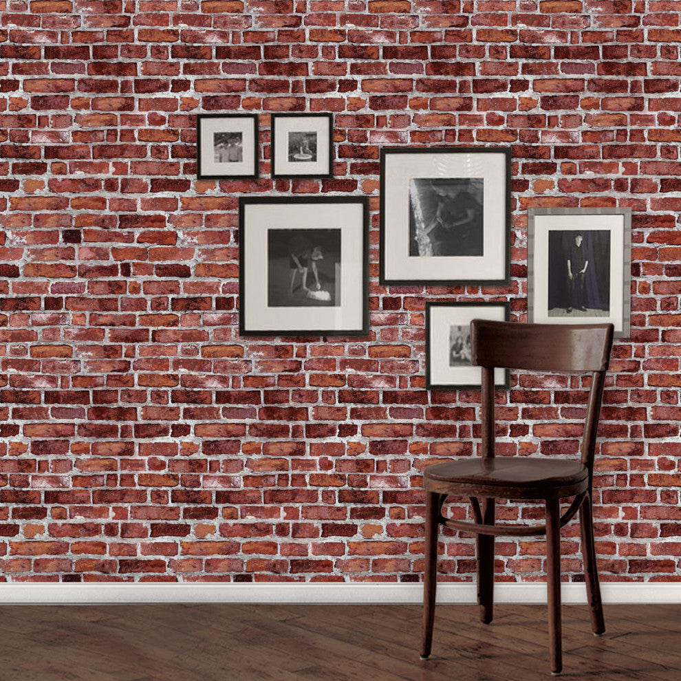 Brick Peel and Stick Vinyl Wallpaper, Red, 24"w X 108"h