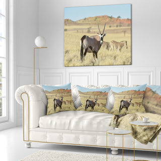 Wildlife in Namibia Grassland African Throw Pillow, 18"x18"