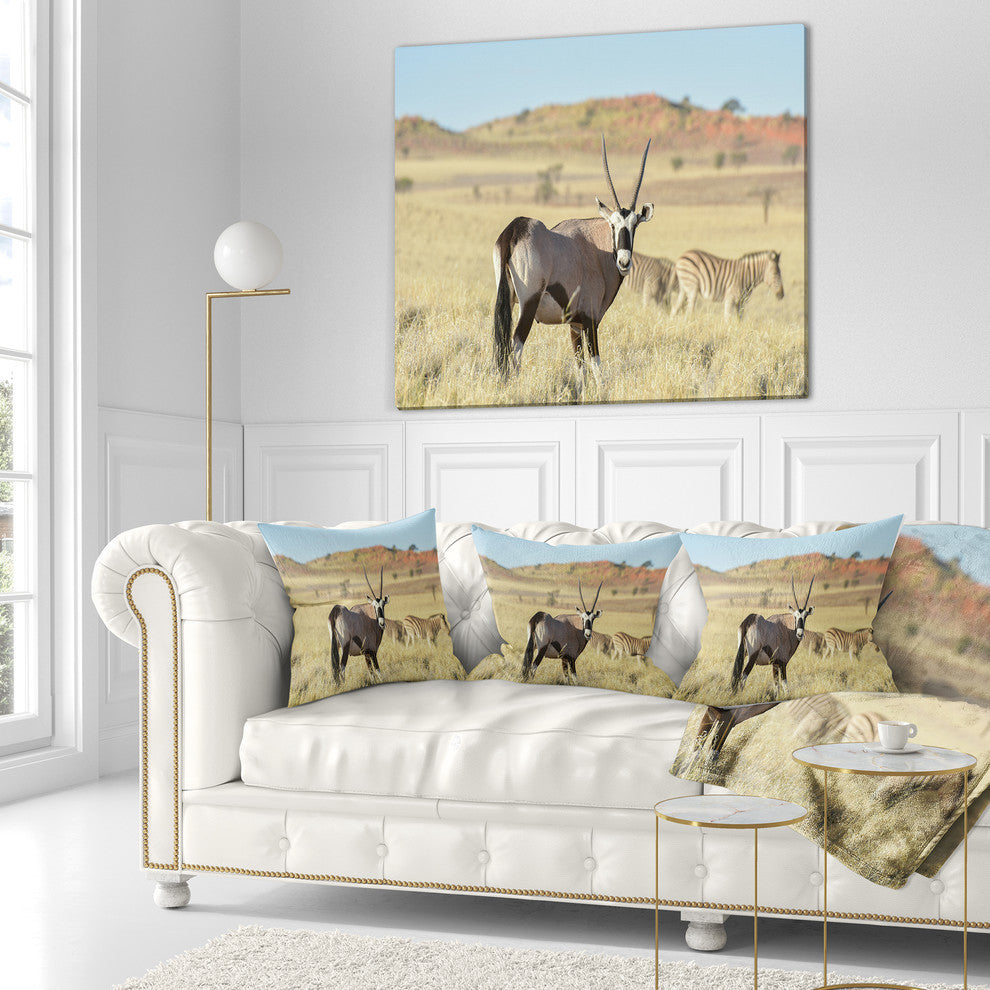 Wildlife in Namibia Grassland African Throw Pillow, 18"x18"