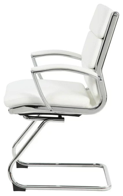 Contemporary Office Chair, Chrome Frame With Padded Seat & Channel Back, White