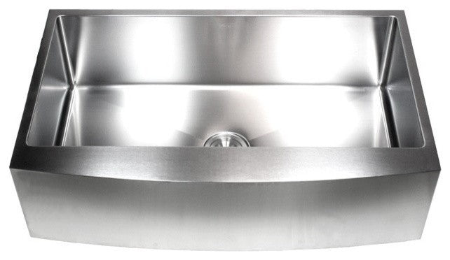 Stainless Steel Curved Front Farm Apron Single Bowl Kitchen Sink, 36"