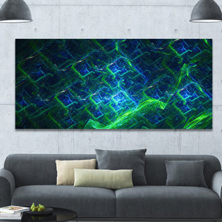 Green Blue Electric Lightning, Oversized Abstract Canvas Art Print, 60x28