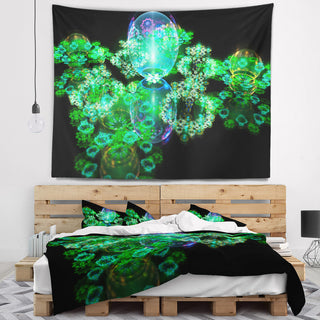 Green Water Drops on Mirror Abstract Wall Tapestry, 39"x32"